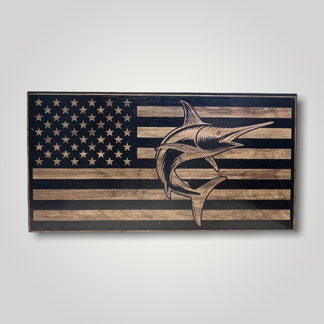 Marlin Fish Wooden Desktop Flag