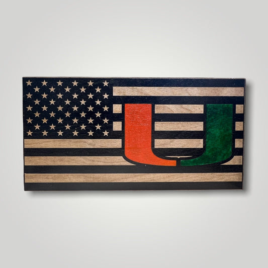 Miami Hurricanes Wooden Desktop Flag
