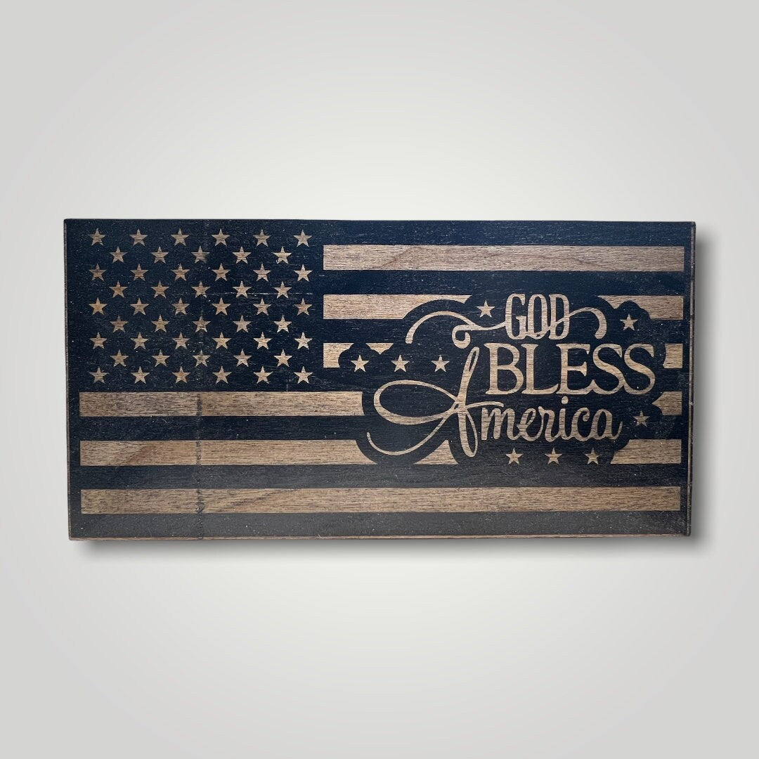God Bless America Wooden Desktop Flag