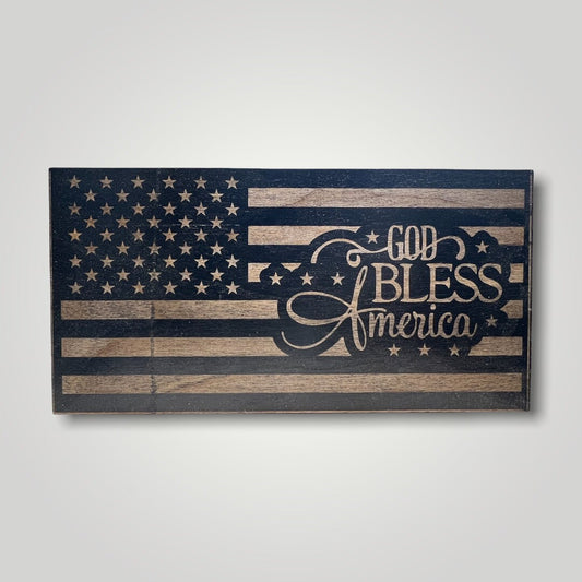 God Bless America Wooden Desktop Flag
