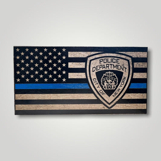 NYPD Thin Blue Line Wooden Desktop Flag