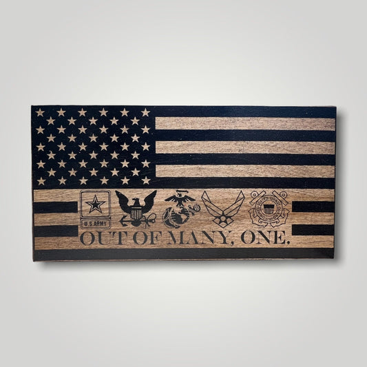 Out of Many One Wooden Desktop Flag