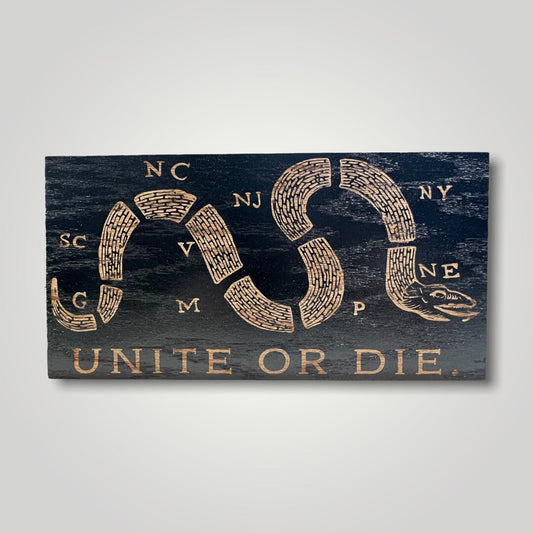Unite or Die Wooden Desktop Flag
