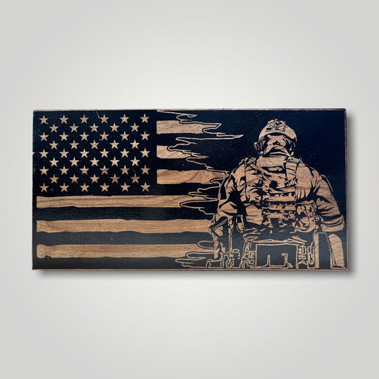 Split Soldier Wooden Desktop Flag