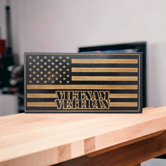 Vietnam Veteran Wooden Desktop Flag